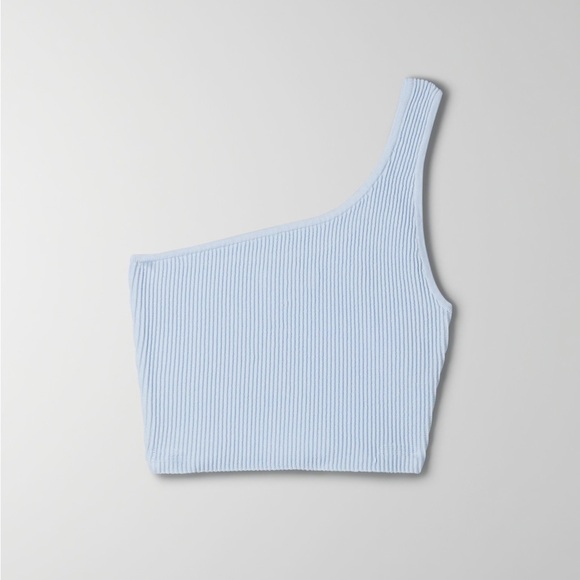 Babaton Tops - Aritzia Babaton Sculpt Knit One Shoulder Tank Light Blue